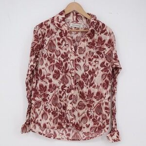 Desmond & Dempsey Pajama Top Womens M Botanical Burgundy Button-down Excellent